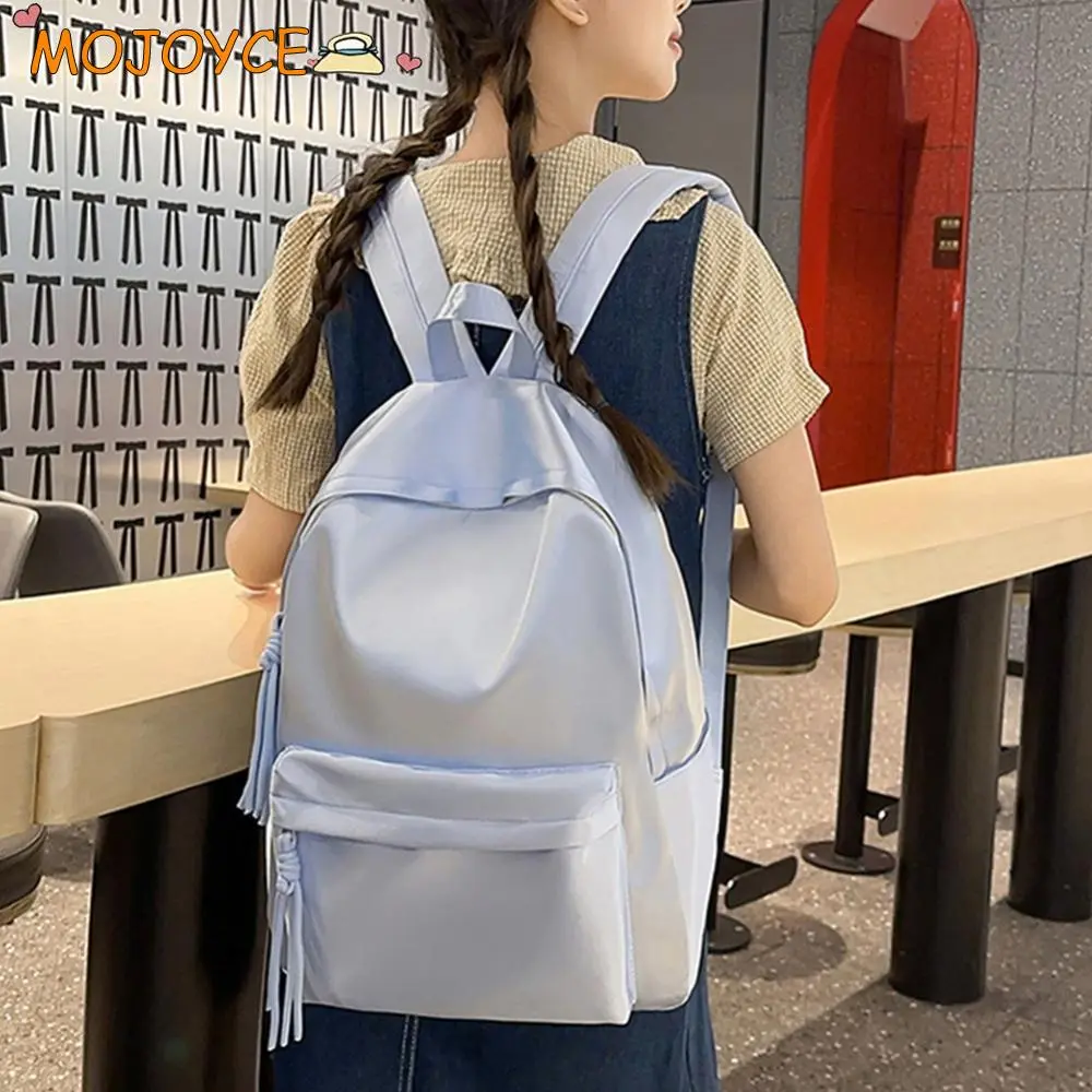 Nylon Korean Bookbag Solid Color Daypack with Adjustable Strap Silk Fabric Student School Bag Travel Large Capacity Backpack