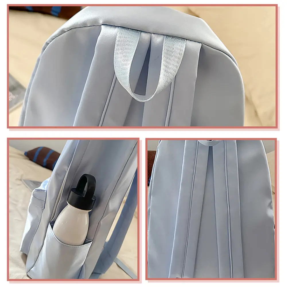 Nylon Korean Bookbag Solid Color Daypack with Adjustable Strap Silk Fabric Student School Bag Travel Large Capacity Backpack