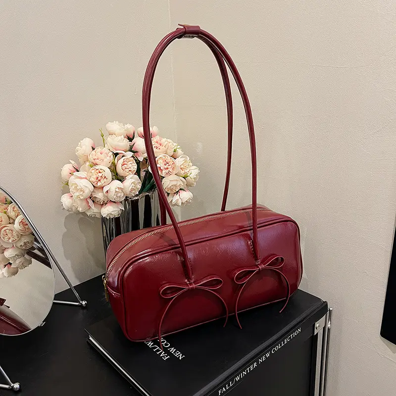 Women Bow Shoulder Bags Ballet Style Underarm Pouch Korean Bowling Top Handle Bags Vintage Commute Tote Handbag Y2k Armpit Bag