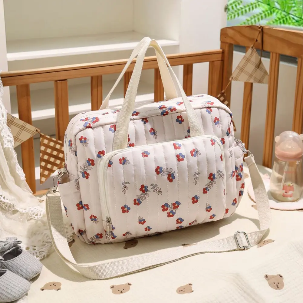 Floral Pram Diaper Shoulder Bag Cute Bear Travel Hanging Crossbody Bags Toiletry Luggage Storage Bag Maternity Cotton Pack