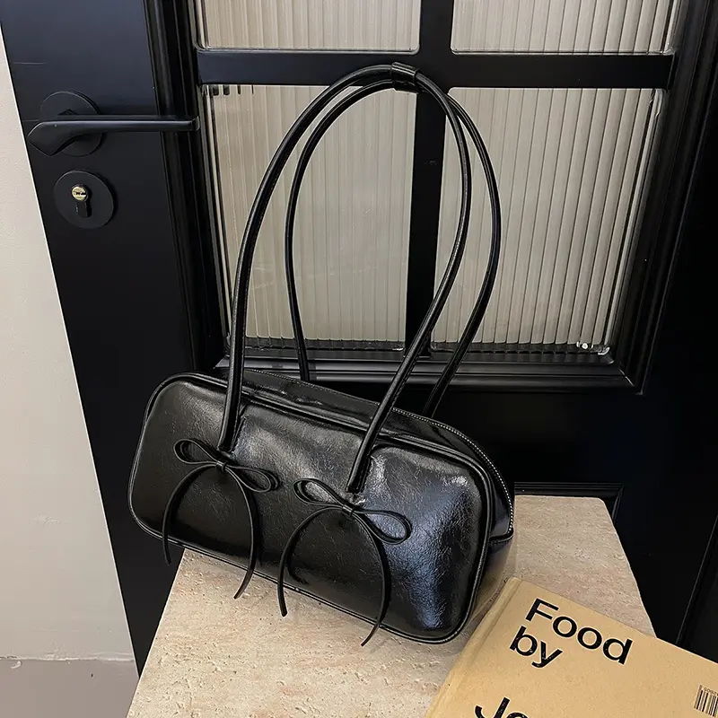 Women Bow Shoulder Bags Ballet Style Underarm Pouch Korean Bowling Top Handle Bags Vintage Commute Tote Handbag Y2k Armpit Bag