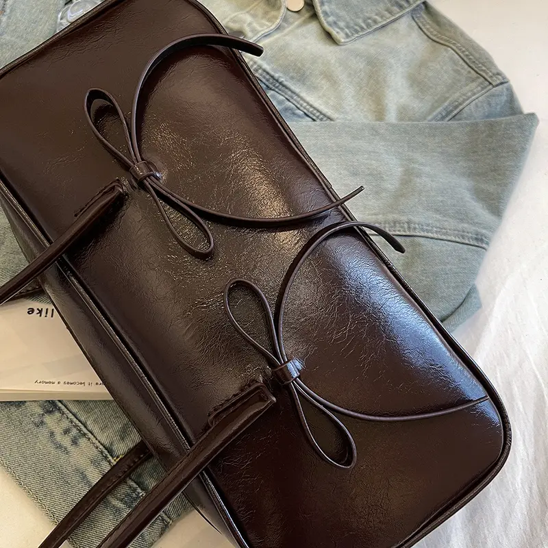 Women Bow Shoulder Bags Ballet Style Underarm Pouch Korean Bowling Top Handle Bags Vintage Commute Tote Handbag Y2k Armpit Bag
