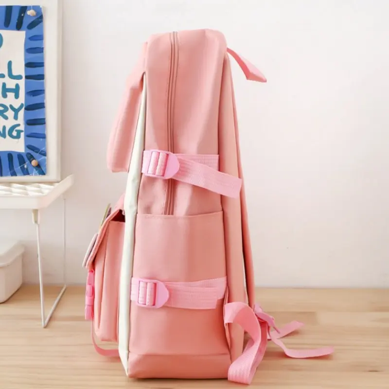 5 PCS Set Backpack Large Capacity Schoolbag Shoulder Bag Pencil Case Set Book Laptop Bag Cute Simple Knapsack with Badge Pendant