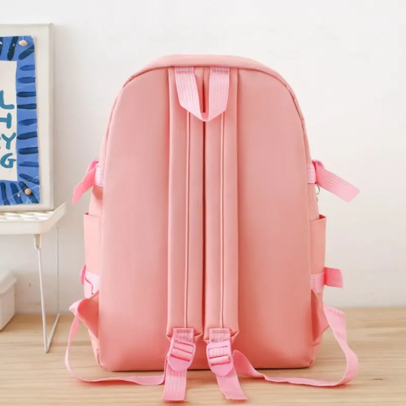 5 PCS Set Backpack Large Capacity Schoolbag Shoulder Bag Pencil Case Set Book Laptop Bag Cute Simple Knapsack with Badge Pendant