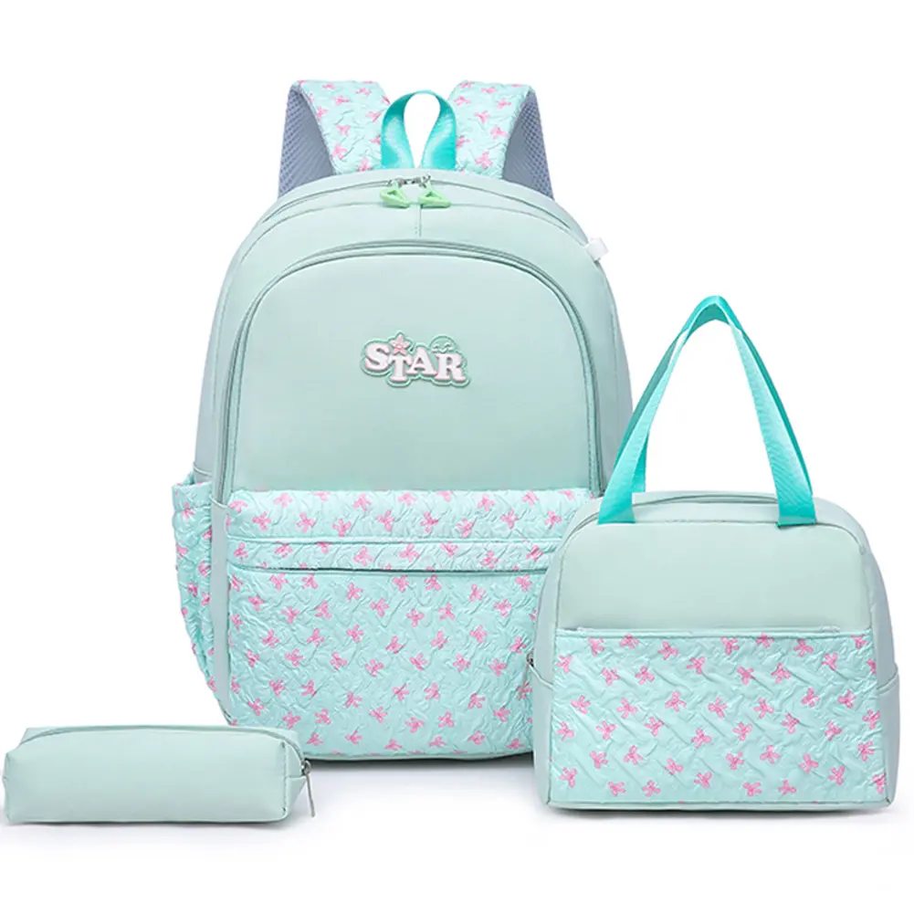 3Pcs All-Match Padded School Bag with Handbag Pencil Case Simple Set Kawaii Nylon Backpack School Outdoor Double Shoulder Bag