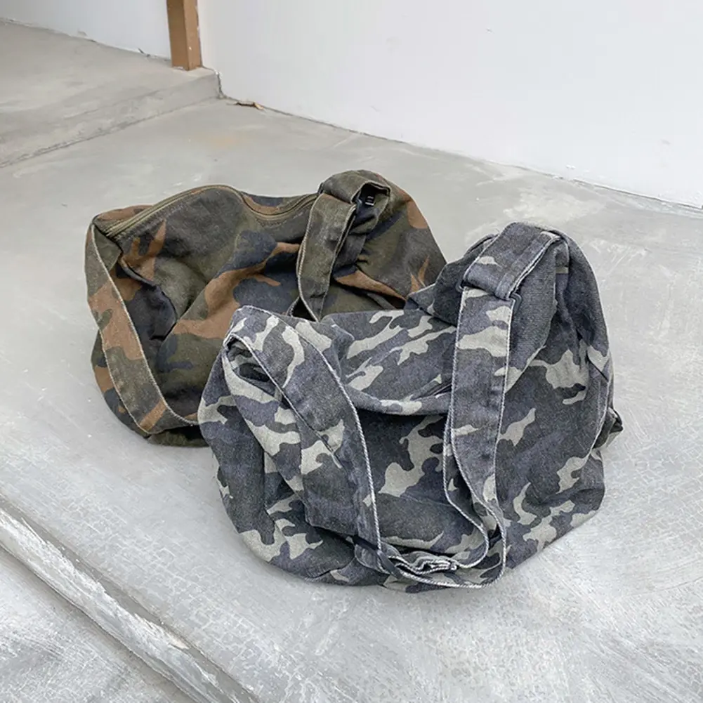 Canvas Messenger Bag Camouflage Hobo Crossbody Bag Large Capacity Japanese Washable Zipper for Leisure Travel Shopping Hand Bag