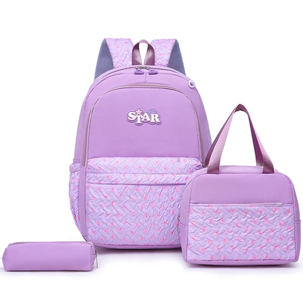 3Pcs All-Match Padded School Bag with Handbag Pencil Case Simple Set Kawaii Nylon Backpack School Outdoor Double Shoulder Bag