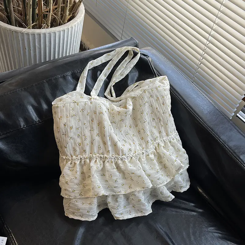 Trendy Floral Skirt Shoulder Armpit Bag Sweet Ruffled Underarm Pouch Large Capacity Tote Handbag Summer Girls Commuting Bags
