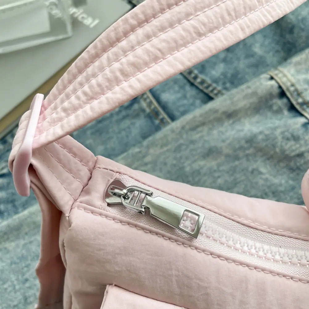 Nylon Simple Messenger Bag Women Crossbody Bag with Multi Pockets Casual Shoulder Bag Daily Hobo Double Pocket Small Square Bag