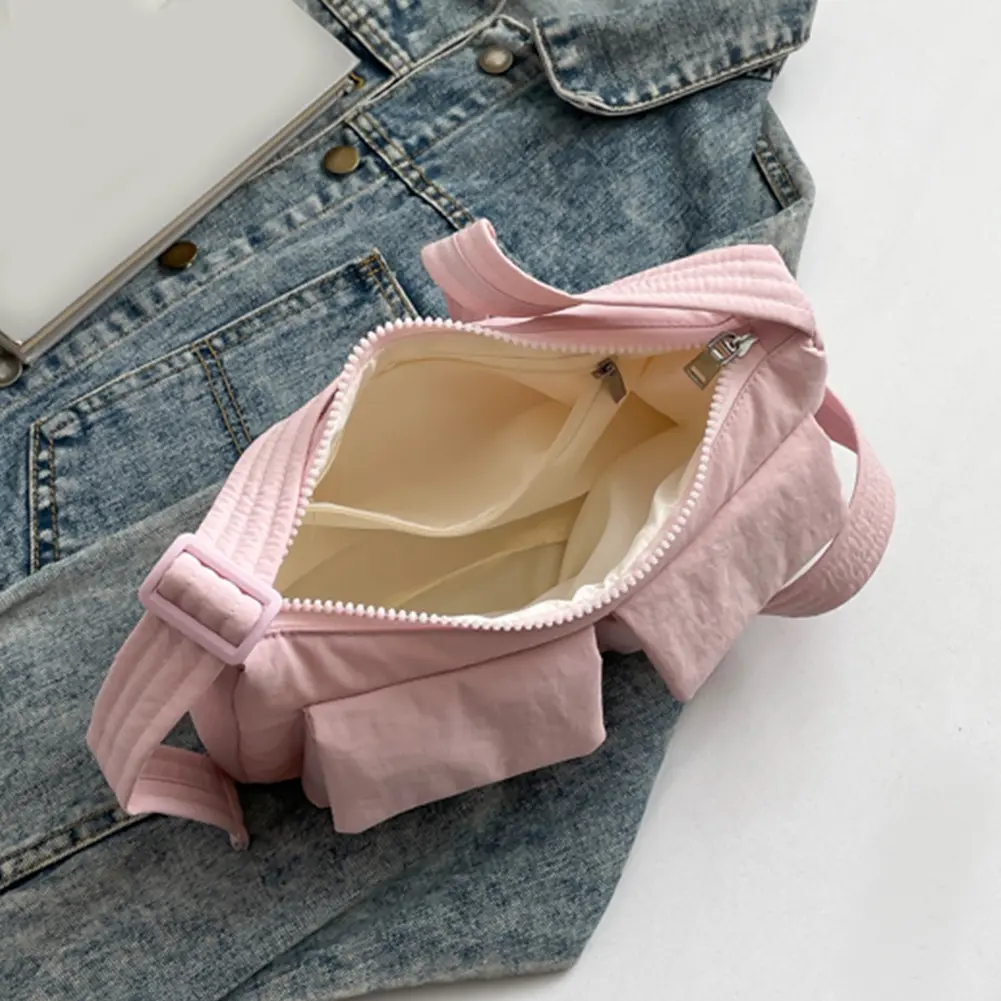 Nylon Simple Messenger Bag Women Crossbody Bag with Multi Pockets Casual Shoulder Bag Daily Hobo Double Pocket Small Square Bag