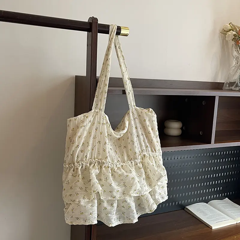 Trendy Floral Skirt Shoulder Armpit Bag Sweet Ruffled Underarm Pouch Large Capacity Tote Handbag Summer Girls Commuting Bags