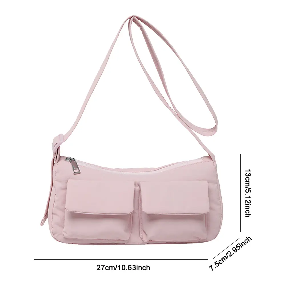 Nylon Simple Messenger Bag Women Crossbody Bag with Multi Pockets Casual Shoulder Bag Daily Hobo Double Pocket Small Square Bag