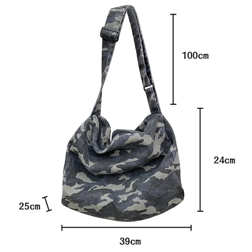 Canvas Messenger Bag Camouflage Hobo Crossbody Bag Large Capacity Japanese Washable Zipper for Leisure Travel Shopping Hand Bag