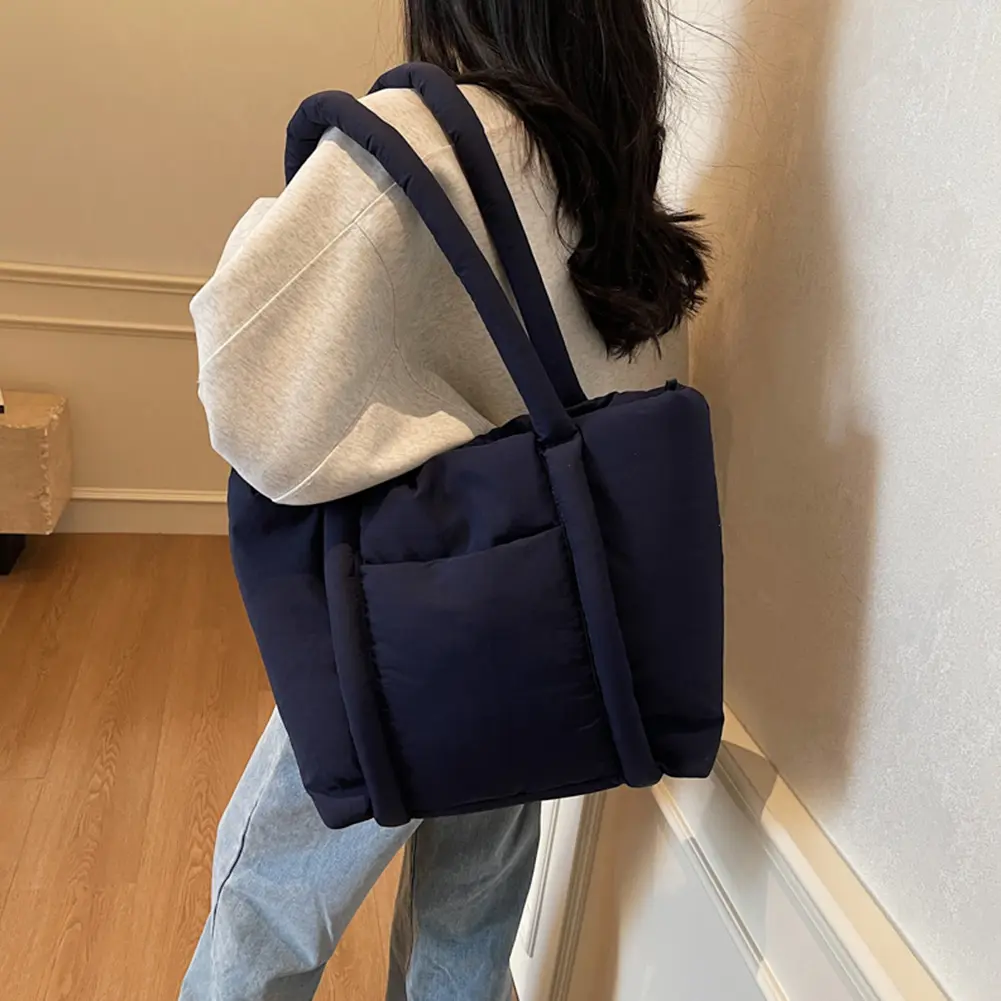 Padded Puffy Nylon Shoulder Bag Large Capacity Tote Handbag Soft Puffer Underarm Pouch Women Travel Work Causal Top-Handle Bags