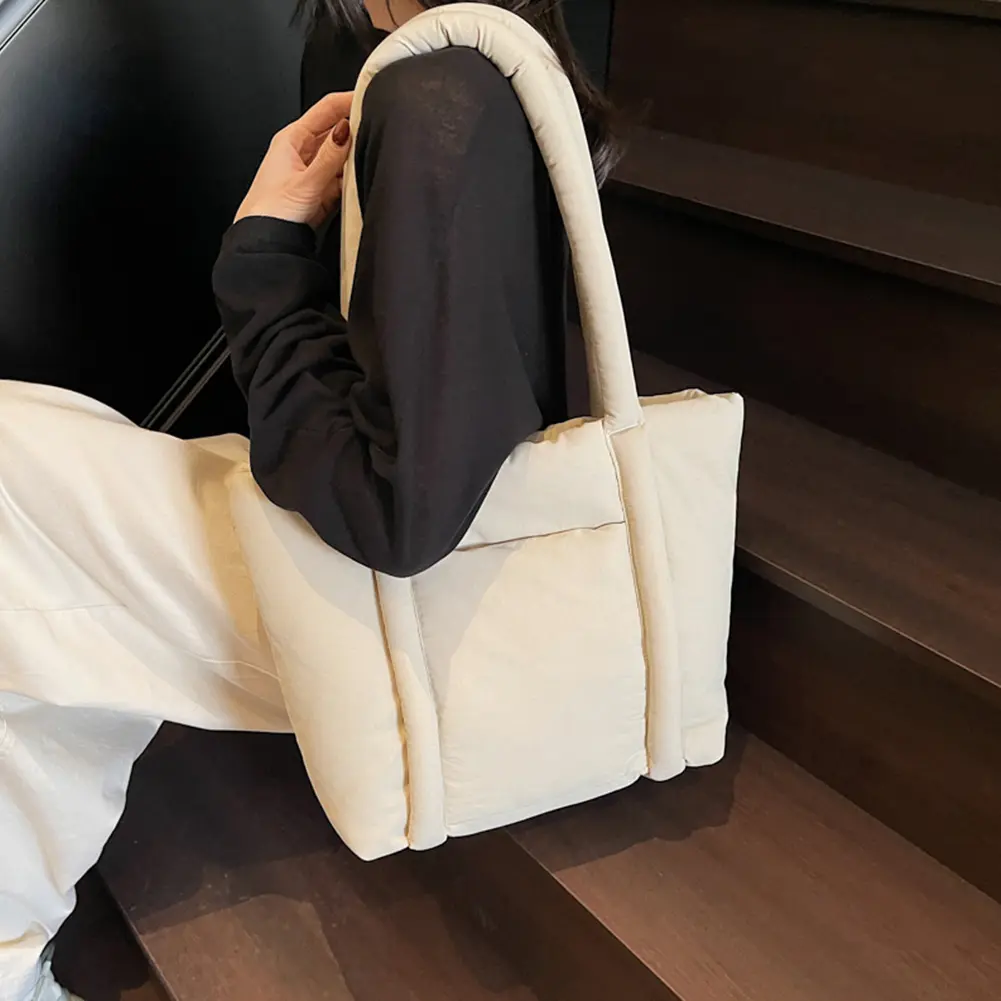 Padded Puffy Nylon Shoulder Bag Large Capacity Tote Handbag Soft Puffer Underarm Pouch Women Travel Work Causal Top-Handle Bags