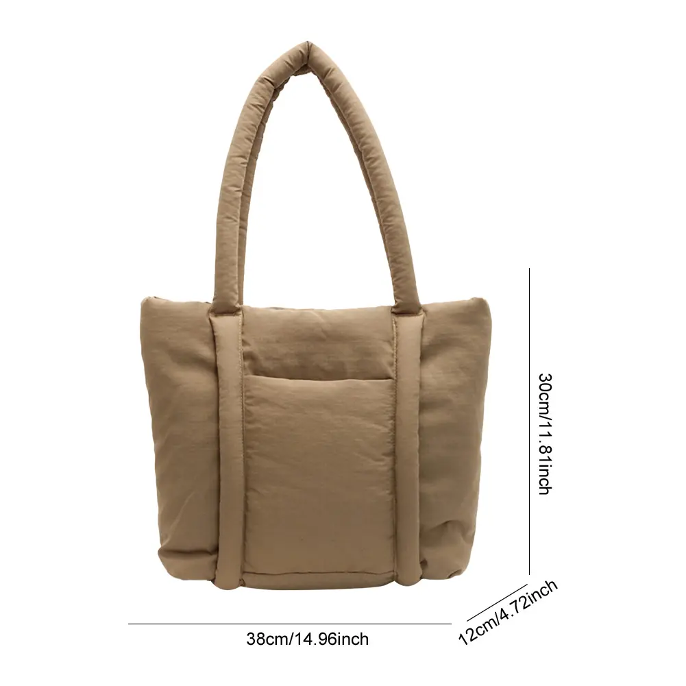 Padded Puffy Nylon Shoulder Bag Large Capacity Tote Handbag Soft Puffer Underarm Pouch Women Travel Work Causal Top-Handle Bags
