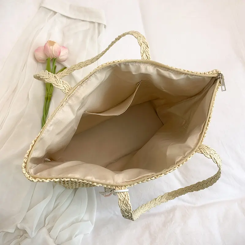 Casual Woven Shoulder Bag Summer Beach Tote Handbag Large Capacity Underarm Pouch Manual Basket Bag for Seaside Vacation Travel
