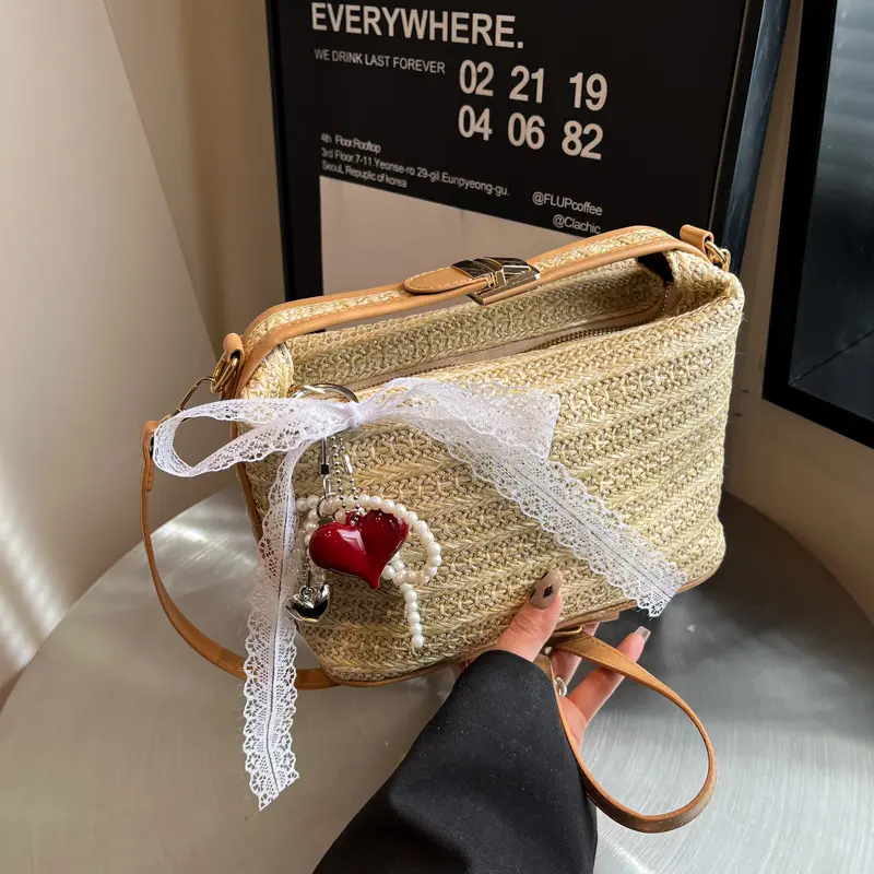 Woven Crossbody Bags Beach Tote Handbag Straw Shoulder Boho Bags Chic Handheld Underarm Pouch Crochet Travel Vacation Bucket Bag