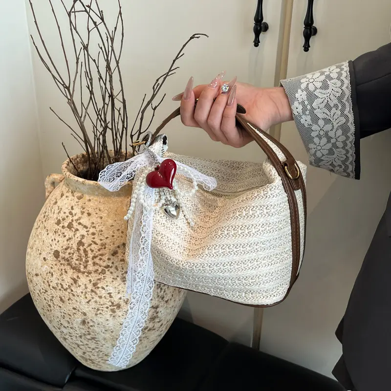 Woven Crossbody Bags Beach Tote Handbag Straw Shoulder Boho Bags Chic Handheld Underarm Pouch Crochet Travel Vacation Bucket Bag
