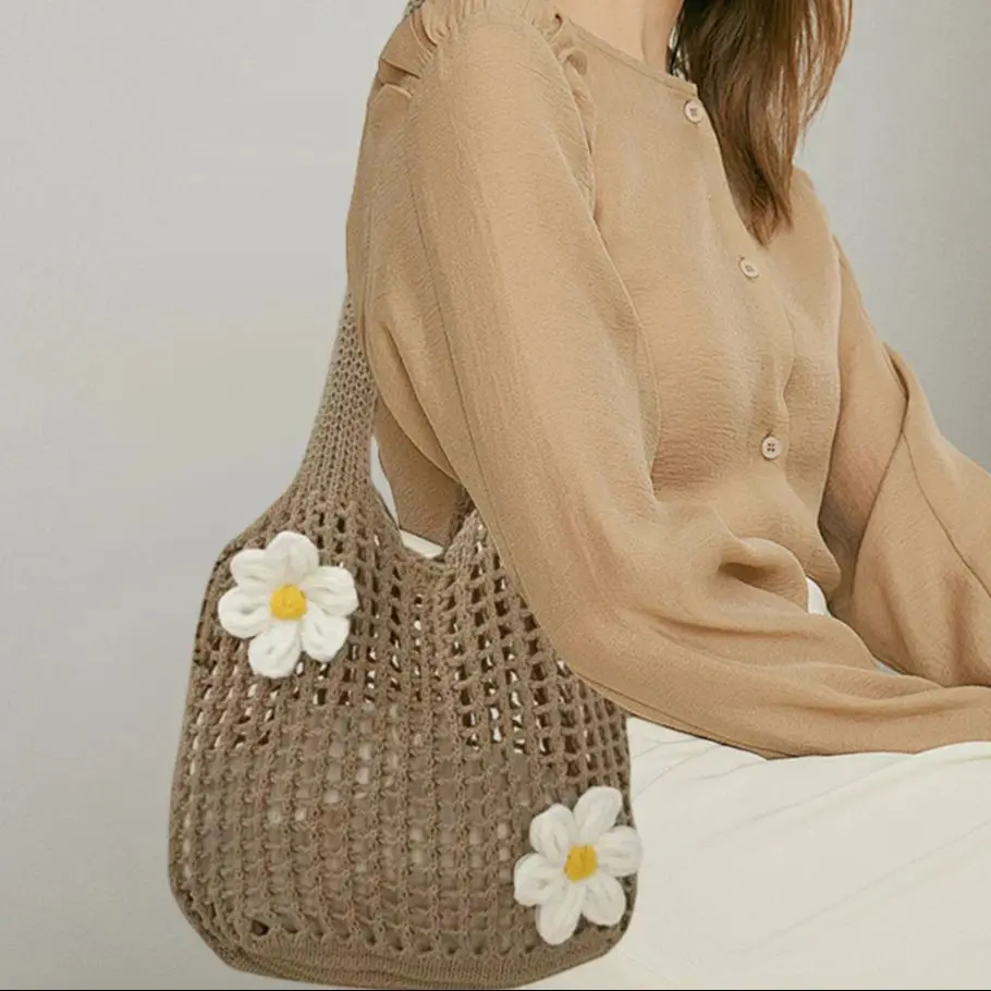 Women Straw Mesh Shoulder Bag Casual Crochet Tote Handbags Foldable Knitted Large Beach Bags Summer Hollow Out Underarm Pouch