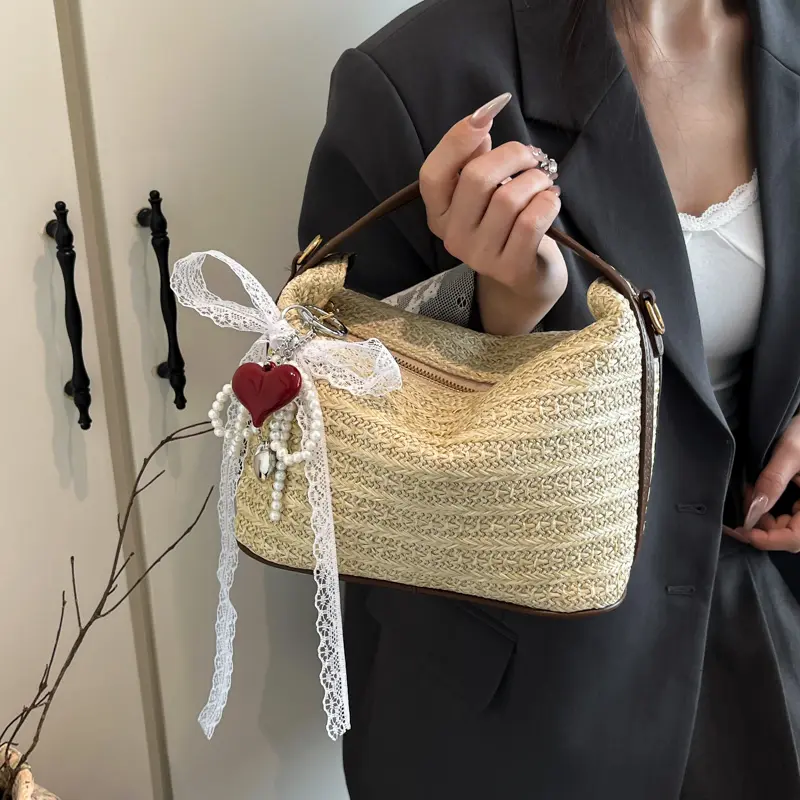 Woven Crossbody Bags Beach Tote Handbag Straw Shoulder Boho Bags Chic Handheld Underarm Pouch Crochet Travel Vacation Bucket Bag