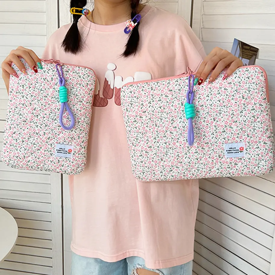 Quilted Shockproof Computer Protective Bags 11/13/15 In Fluffy iPad Tablet Cover Pouch Floral Printing Laptop Carrying Case Bags