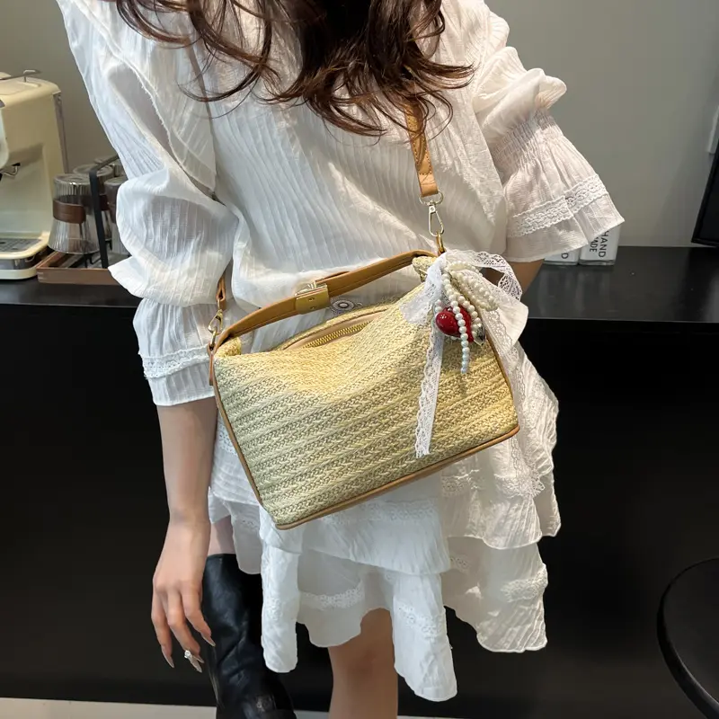 Woven Crossbody Bags Beach Tote Handbag Straw Shoulder Boho Bags Chic Handheld Underarm Pouch Crochet Travel Vacation Bucket Bag