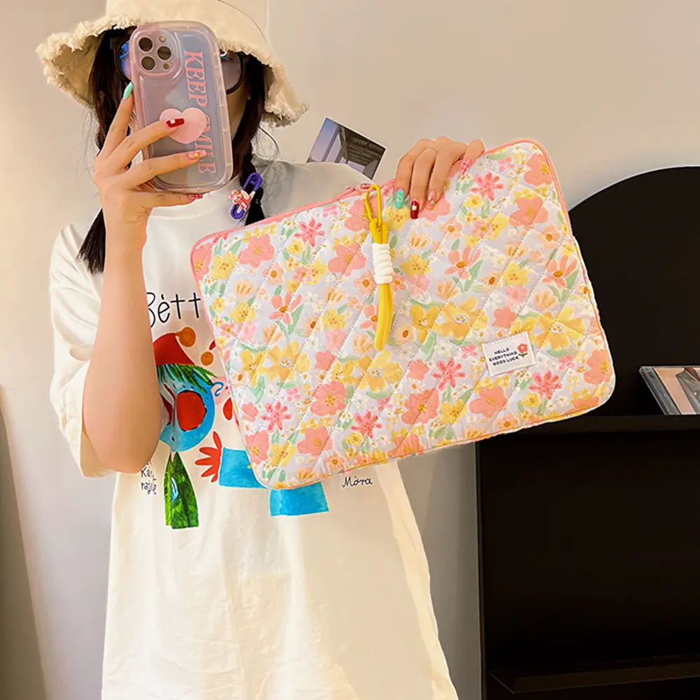 Quilted Shockproof Computer Protective Bags 11/13/15 In Fluffy iPad Tablet Cover Pouch Floral Printing Laptop Carrying Case Bags
