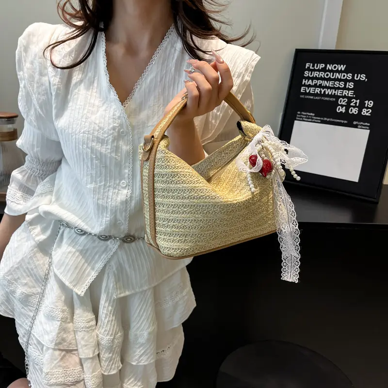 Woven Crossbody Bags Beach Tote Handbag Straw Shoulder Boho Bags Chic Handheld Underarm Pouch Crochet Travel Vacation Bucket Bag