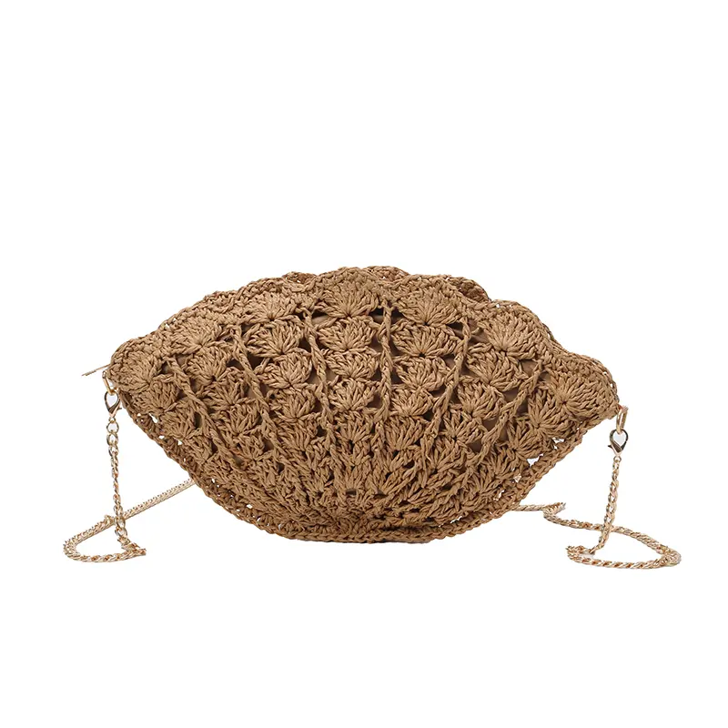 Women's Straw Woven Bag Lotus Leaf Edge Bohemian Hand Woven Small Handbag Beach Weave Crossbody Bag Ladies Shopping Bag Purses