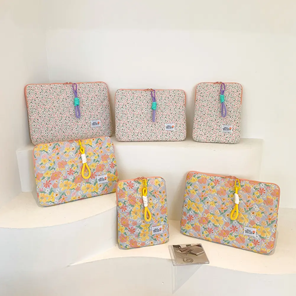 Quilted Shockproof Computer Protective Bags 11/13/15 In Fluffy iPad Tablet Cover Pouch Floral Printing Laptop Carrying Case Bags