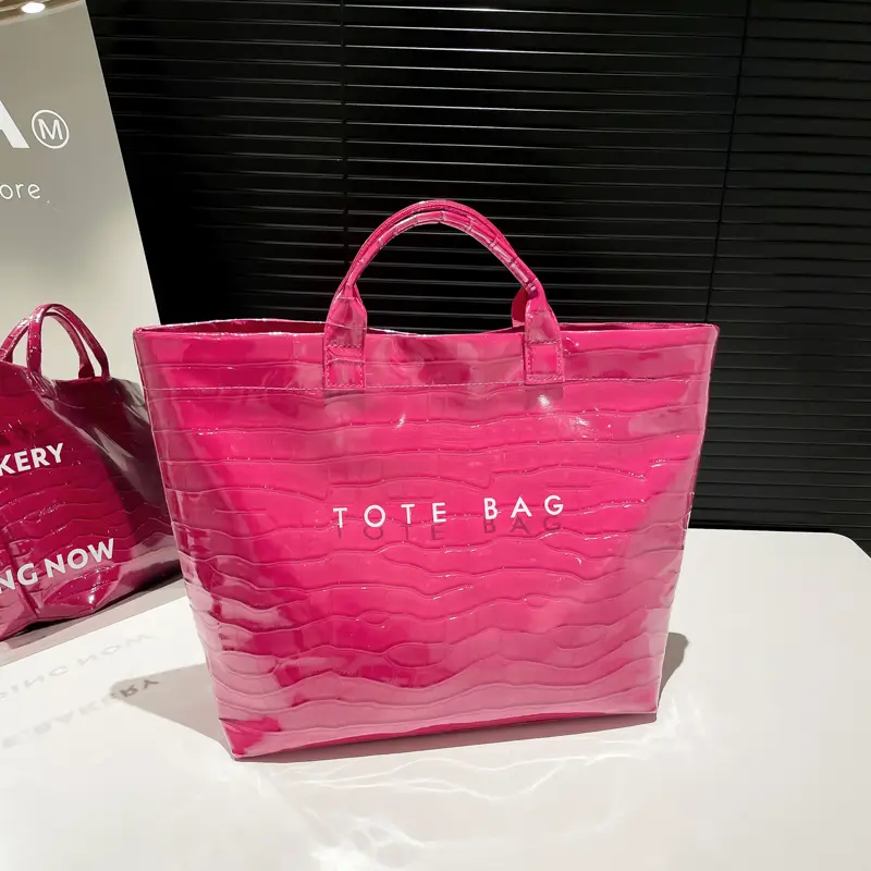 New Transparent Tote Bag Large Capacity Letter Print Top-Handle Bag Pvc Waterproof Solid Carrying Bags Daily Grocery Handbag