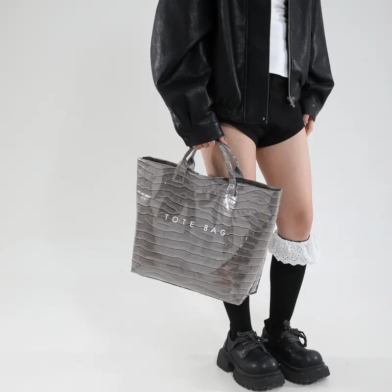 New Transparent Tote Bag Large Capacity Letter Print Top-Handle Bag Pvc Waterproof Solid Carrying Bags Daily Grocery Handbag