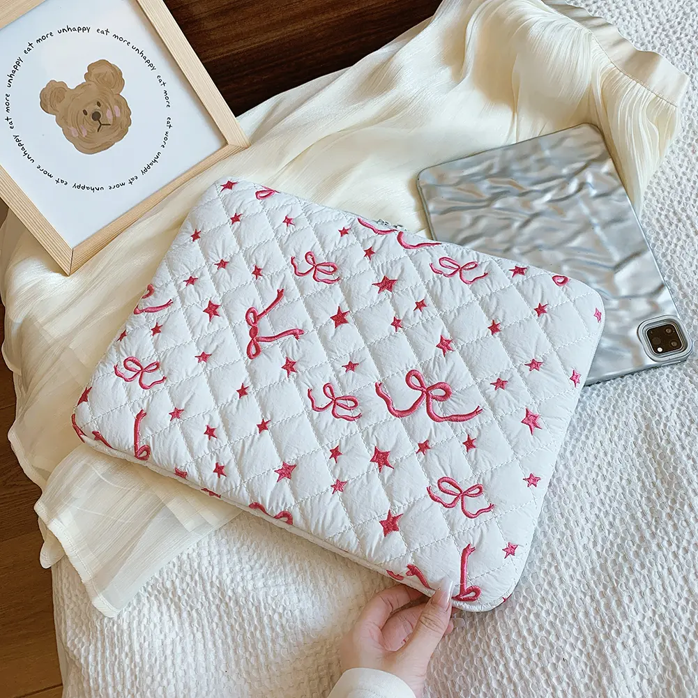 Cute Tablet Sleeve Bags for MacBook HP Dell Lenovo 11/13/15 Inch Quilted Portable Laptop Case Soft Padded Computer Clutch Bags