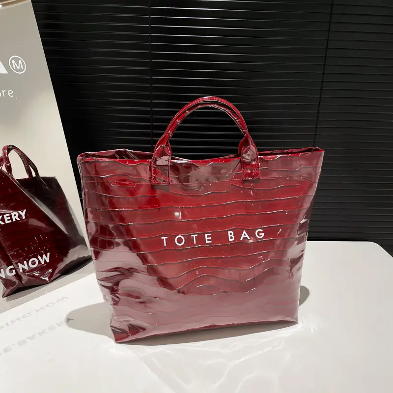 New Transparent Tote Bag Large Capacity Letter Print Top-Handle Bag Pvc Waterproof Solid Carrying Bags Daily Grocery Handbag