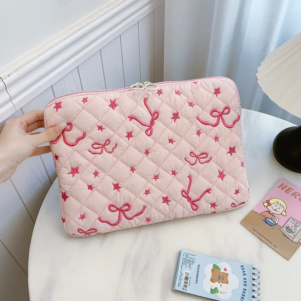 Cute Tablet Sleeve Bags for MacBook HP Dell Lenovo 11/13/15 Inch Quilted Portable Laptop Case Soft Padded Computer Clutch Bags