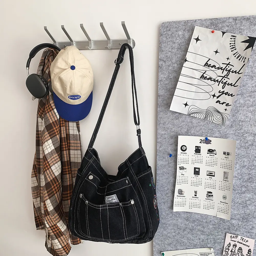 Women Hobo Bag Denim Ladies Messenger Bags Large Capacity Multi-pocket Fashion Simple Casual for Weekend Vacation