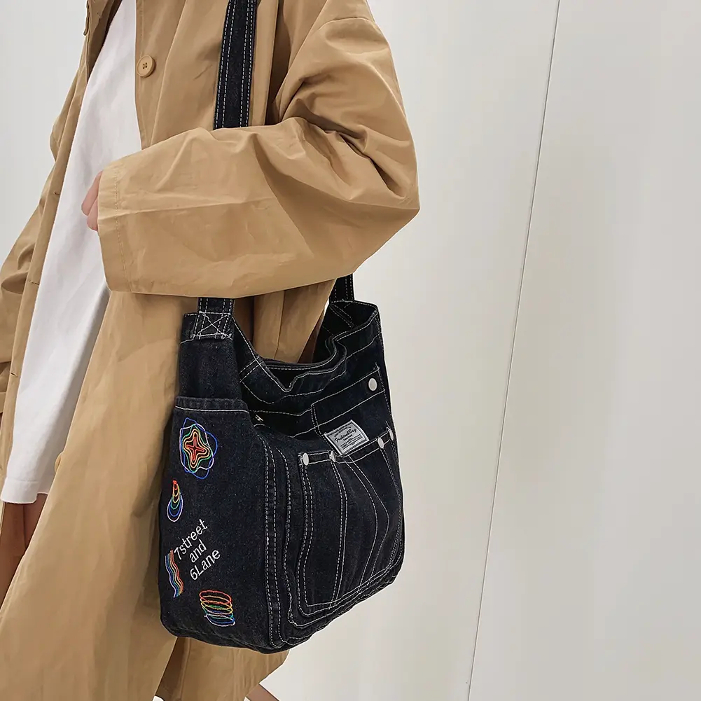 Women Hobo Bag Denim Ladies Messenger Bags Large Capacity Multi-pocket Fashion Simple Casual for Weekend Vacation