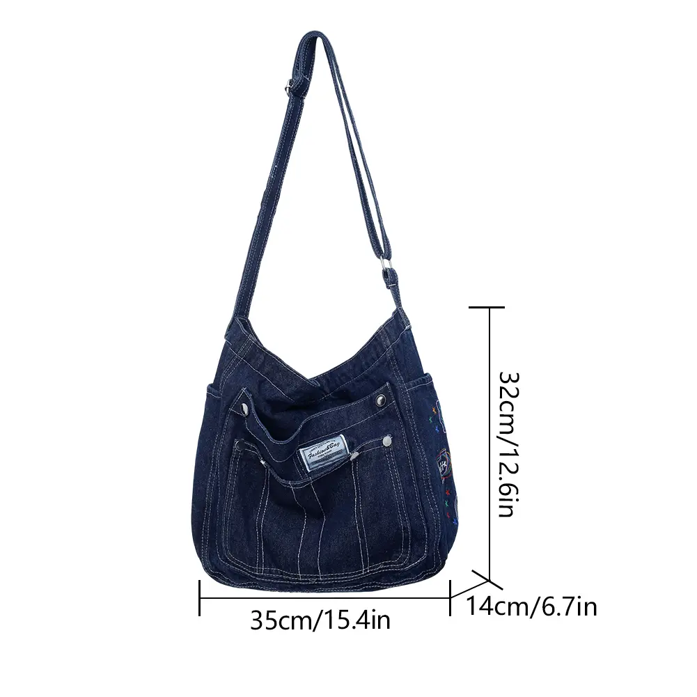 Women Hobo Bag Denim Ladies Messenger Bags Large Capacity Multi-pocket Fashion Simple Casual for Weekend Vacation