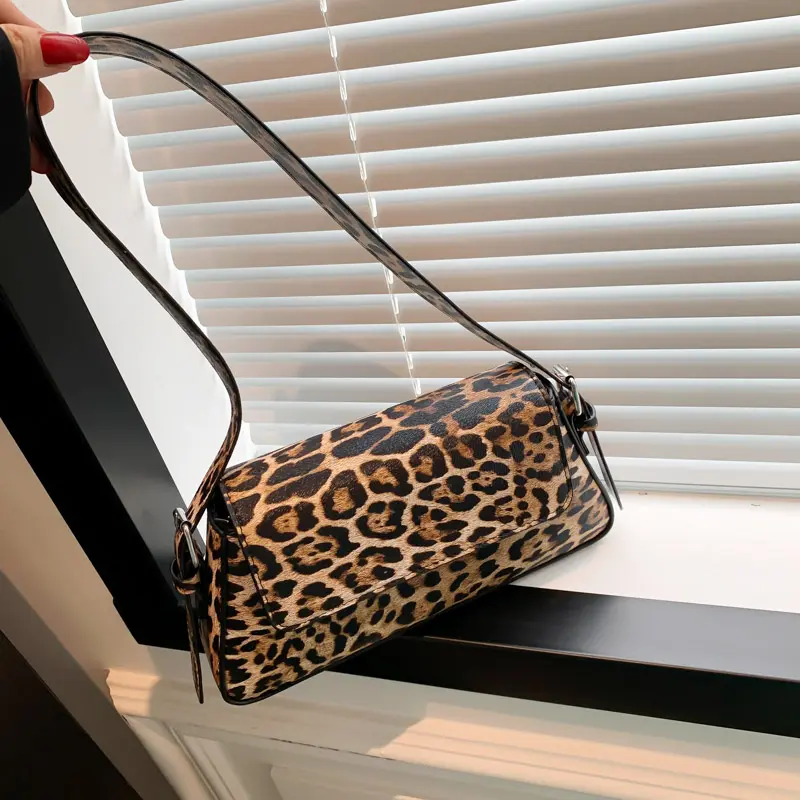 Y2K Women Leopard Pattern Armpit Purse PU Leather Small Underarm Bag Spicy Girl Fashion Tote Ladies Waterproof Chic Shoulder Bag