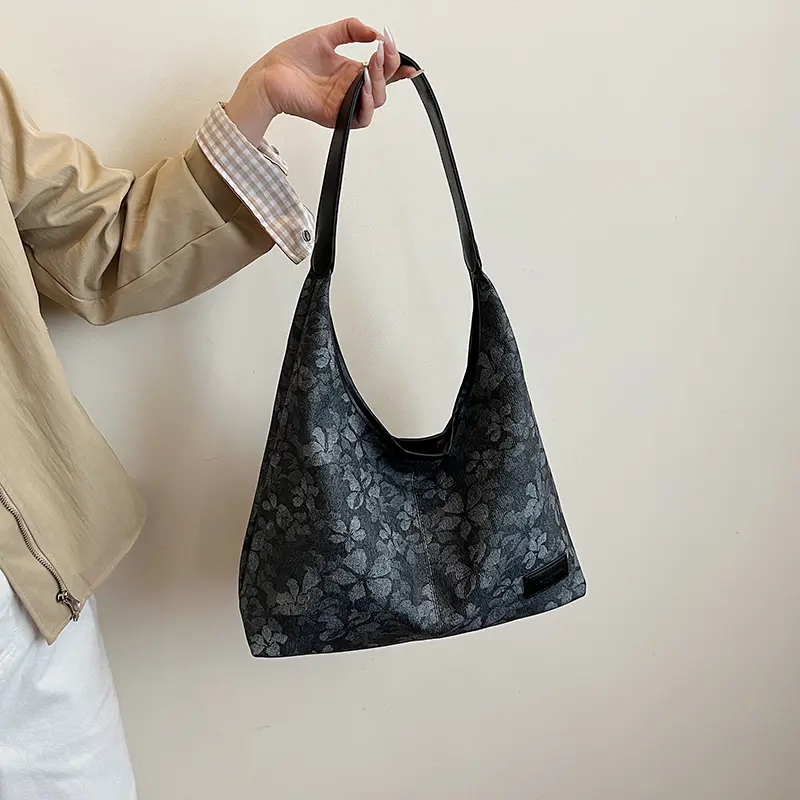 New Retro Flowers Shoulder Bags Casual Bucket Bags Women Large Capacity Vintage Top-Handle Bags Luxury Commuting Underarm Pouch