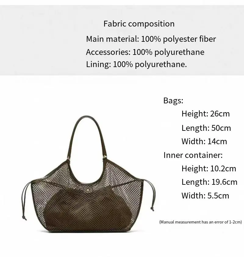 Women Large Capacity Mesh Shoulder Bag Casual Hollow Out Tote Handbag Beach Net Storage Top-Handle Bags Shopping Basket Bag