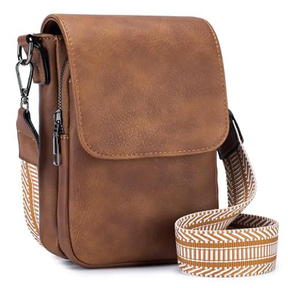 Women PU Leather Mini Crossbody Bags Adjustable Removable Strap Sling Purse with Card Slots Cellphone Shoulder Bag Wallet Purse