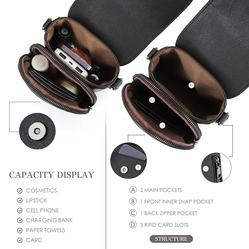 Women PU Leather Mini Crossbody Bags Adjustable Removable Strap Sling Purse with Card Slots Cellphone Shoulder Bag Wallet Purse