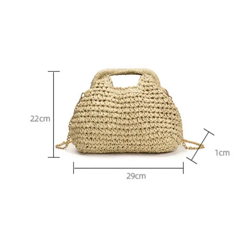 Beach Woven Straw Shoulder Bag Cloud Chain Crossbody Bags Bohemian Casual Weave Handbags Women Seaside Pleated Knit Clutch Purse