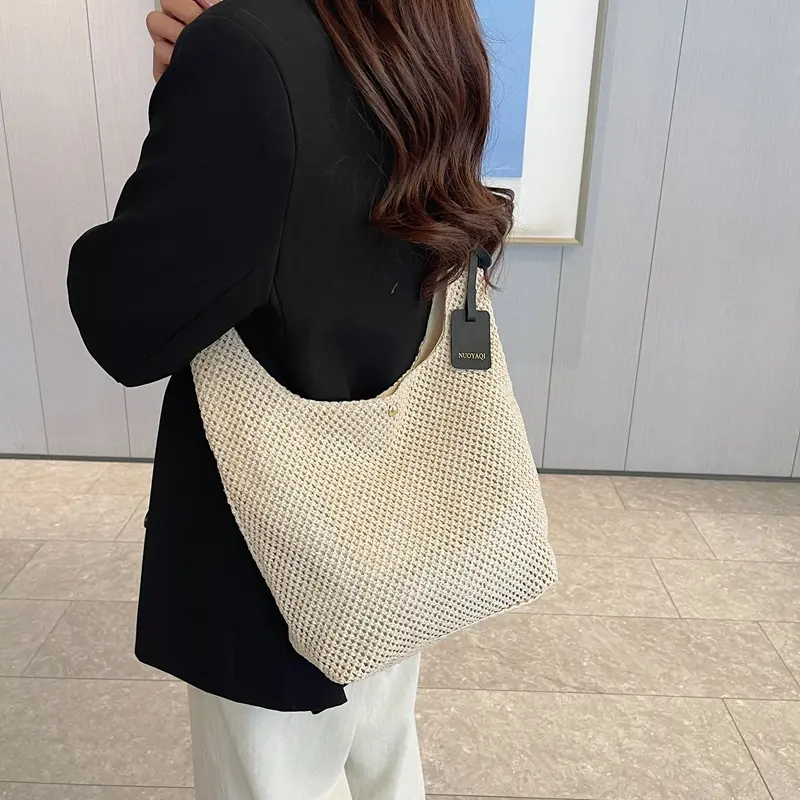 Woven Shoulder Bag Large Straw Beach Tote Handbag Casual Hobo Bucket Bag Summer Casual Top-Handle Bags for Women Travel Vacation