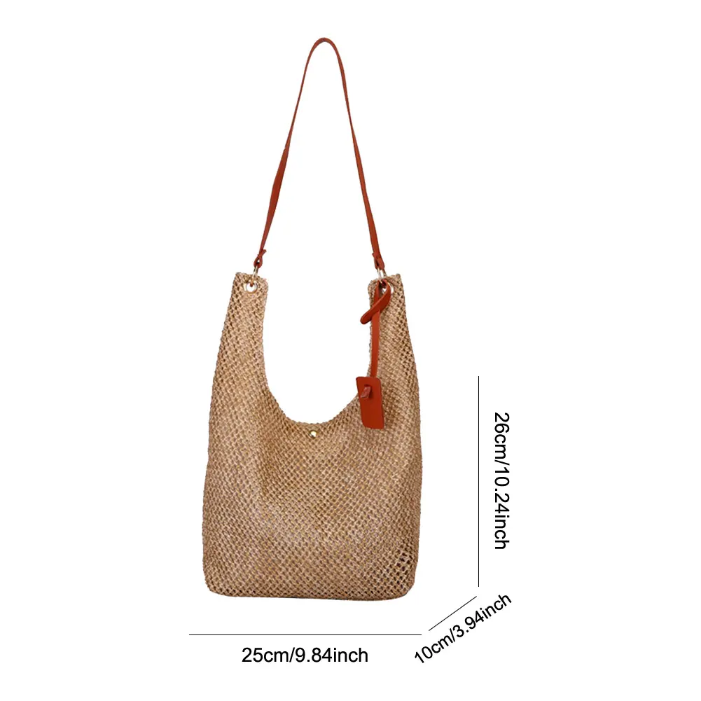 Woven Shoulder Bag Large Straw Beach Tote Handbag Casual Hobo Bucket Bag Summer Casual Top-Handle Bags for Women Travel Vacation