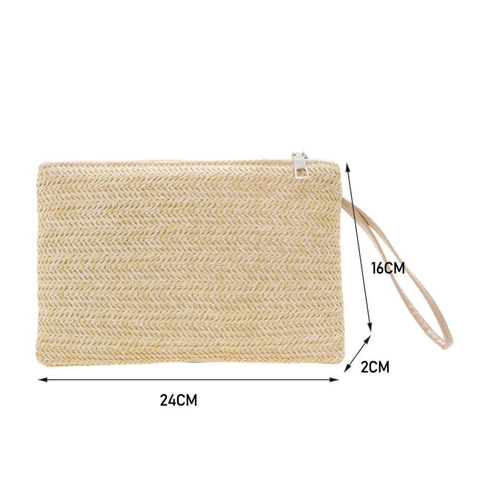 Women Beach Summer Clutch Wristlet Bag Bohemian Woven Style Solid Color Purse Beach Bag Clutch New Fashion Lady Women