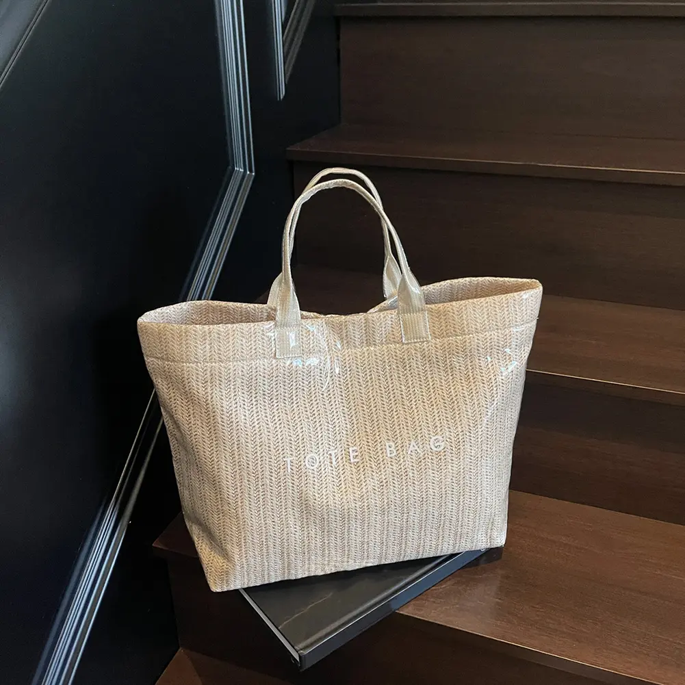 Pvc Woven Tote Bag Beach Straw Handbag Knit Causal Shoulder Bag Simple Hand-Woven Top-Handle Bags Shopping Seaside Vacation Pack