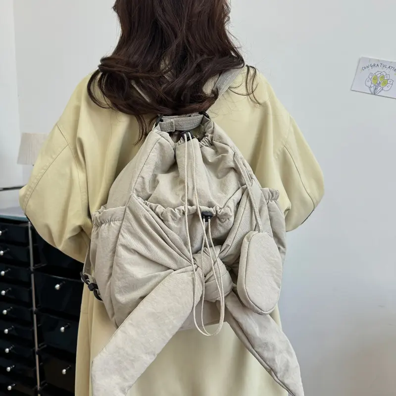 Women's Bag Nylon Large Capacity Fashion Backpack Bow Drawstring Shoulder Bag Casual Solid All-match Handbag Puffer Underarm Bag